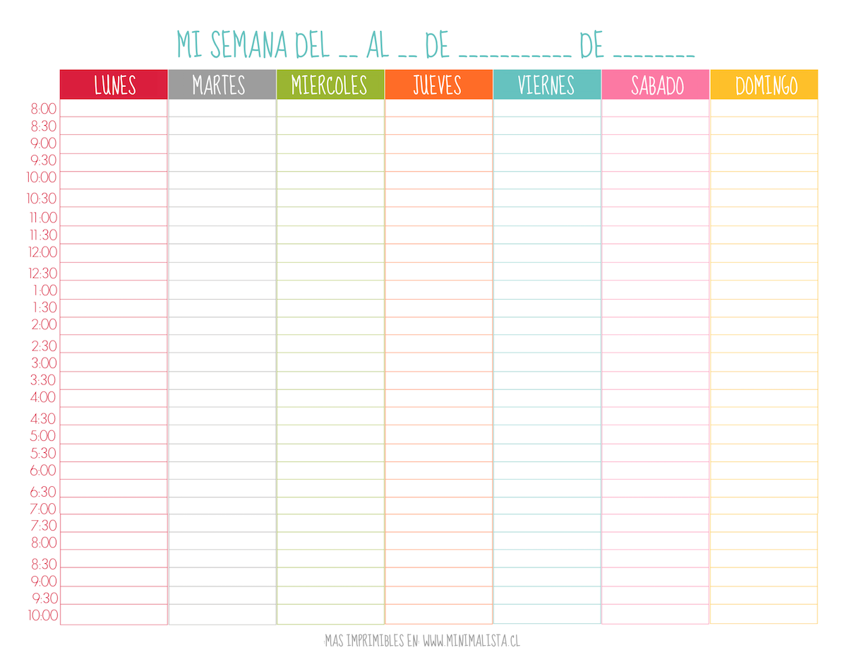 Horario Semanal Imprimible De Lunes A Viernes 21 Plantillas De Agenda
