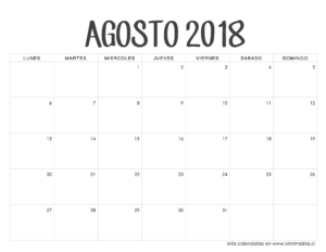 Calendario agosto 2018 para chicas: ¡Imprímelo ya!