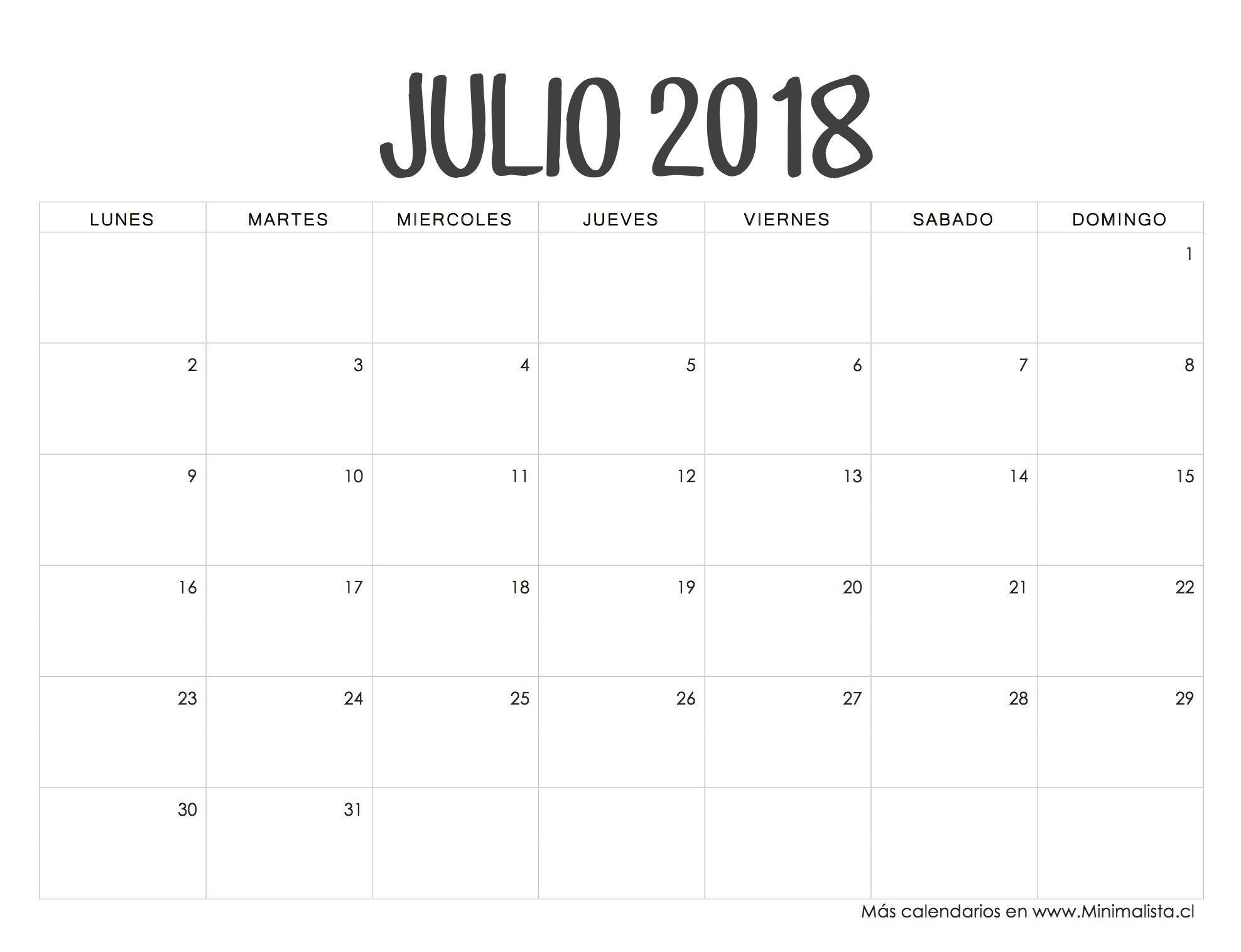 Calendario julio 2019