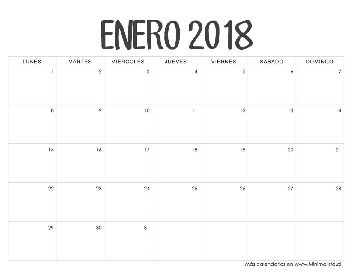 Calendario Enero 2018