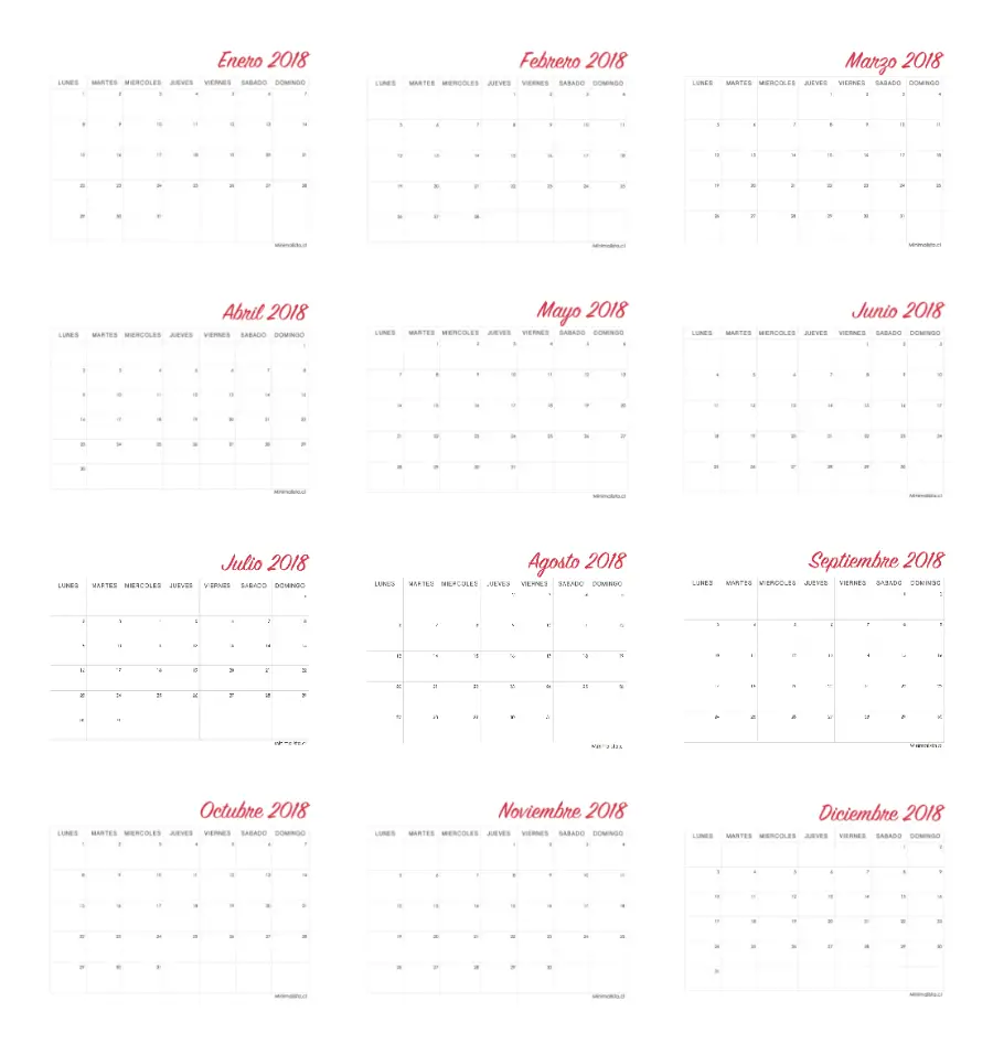 Calendarios imprimibles 2018