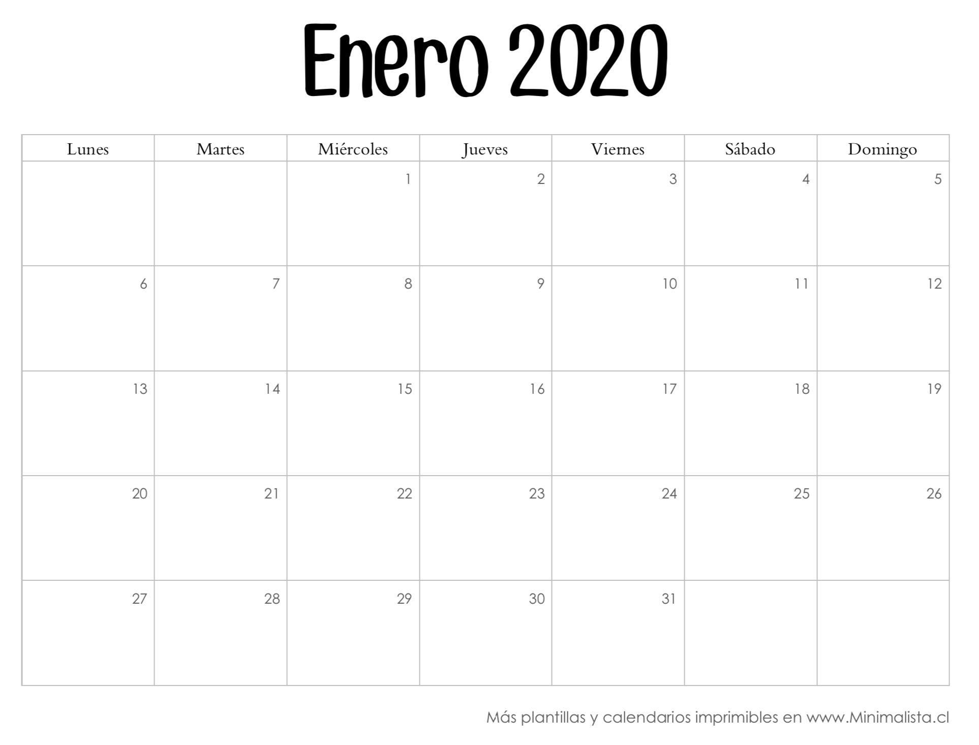 Calendario Mensual 2020 Para Imprimir Bonito Calendario 2019