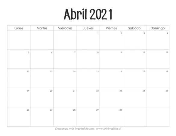 Calendarios 2021 Para Imprimir - Minimalista