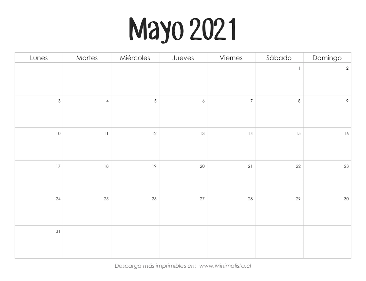 Calendarios 2021 para Imprimir - Minimalista