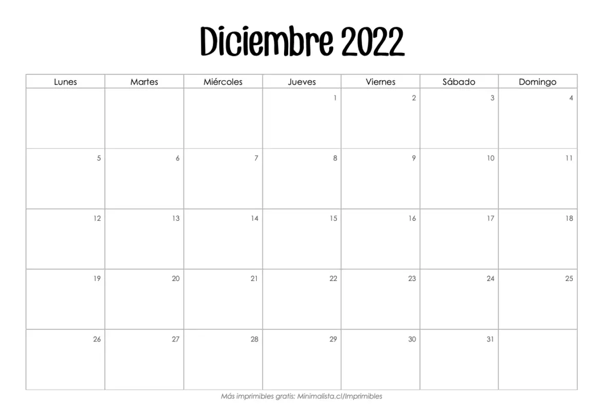 Calendarios 2022 Para Imprimir Minimalista