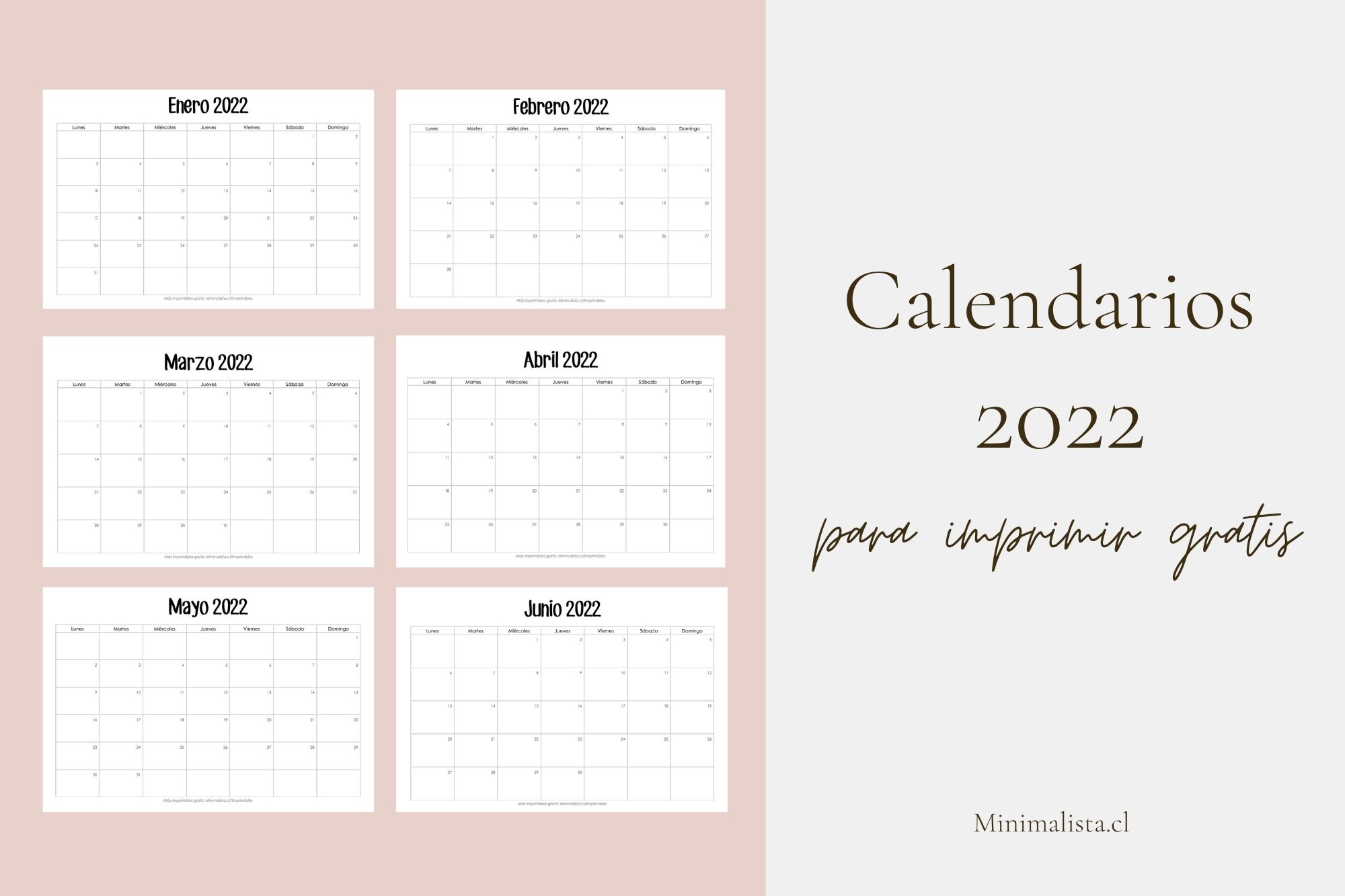 Calendario Por Mes 2022 Calendarios 2022 para Imprimir - Minimalista