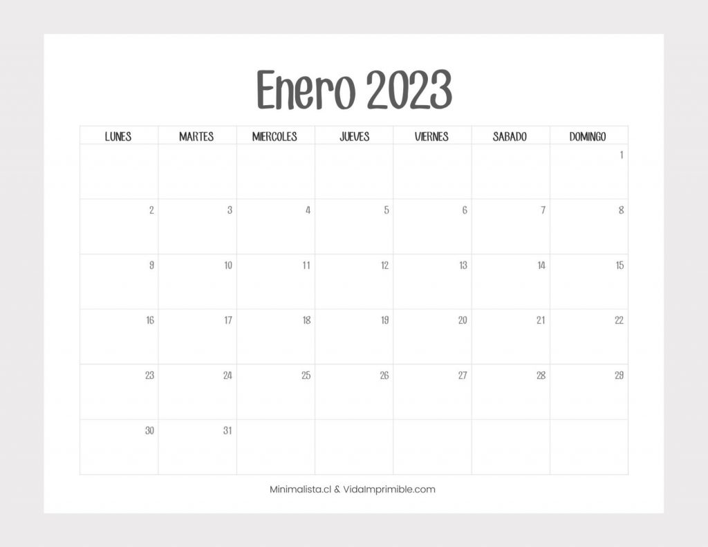 Calendario Enero 2023 para Imprimir Descarga Gratis