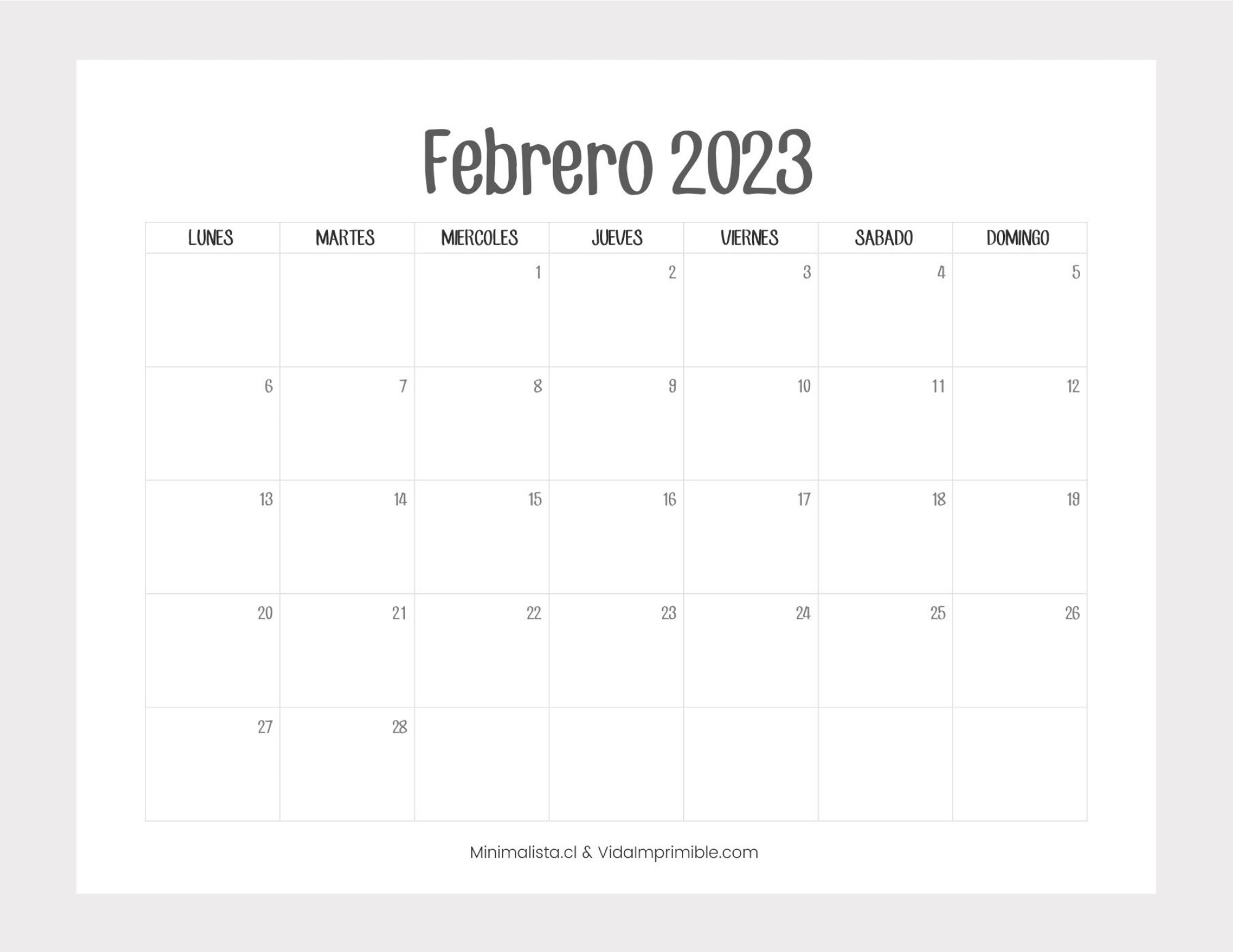 Calendarios 2023 para Imprimir descarga gratis Minimalista