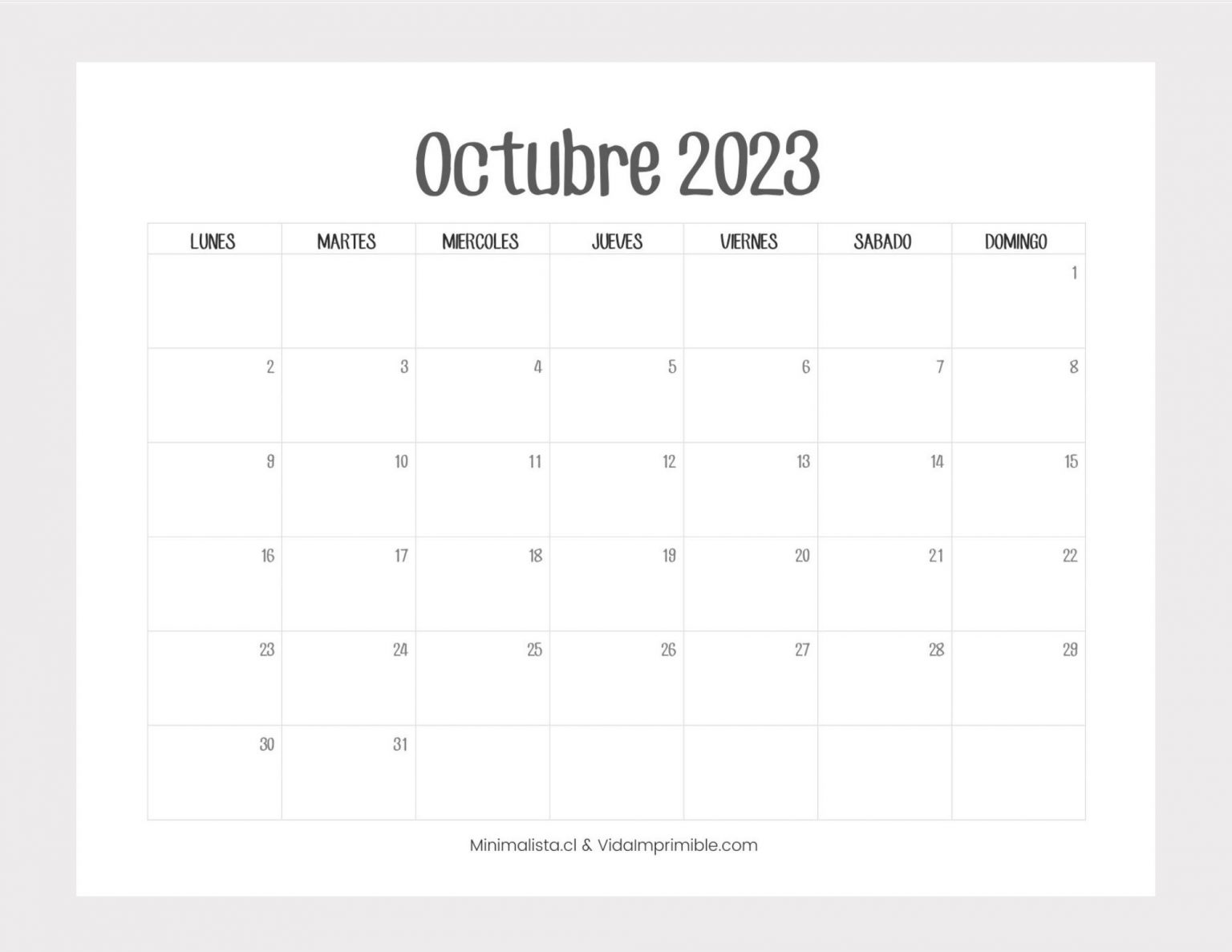 Calendarios 2023 para Imprimir descarga gratis - Minimalista