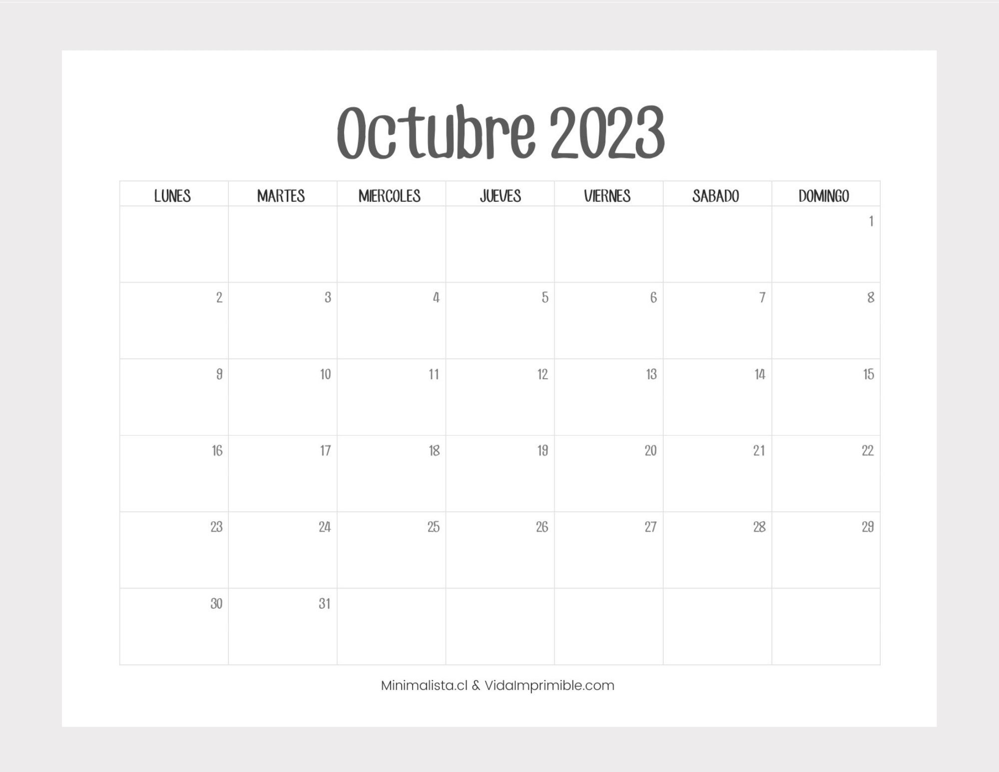 Calendarios Octubre 2023 Para Imprimir Gratis Vida Imprimible Riset