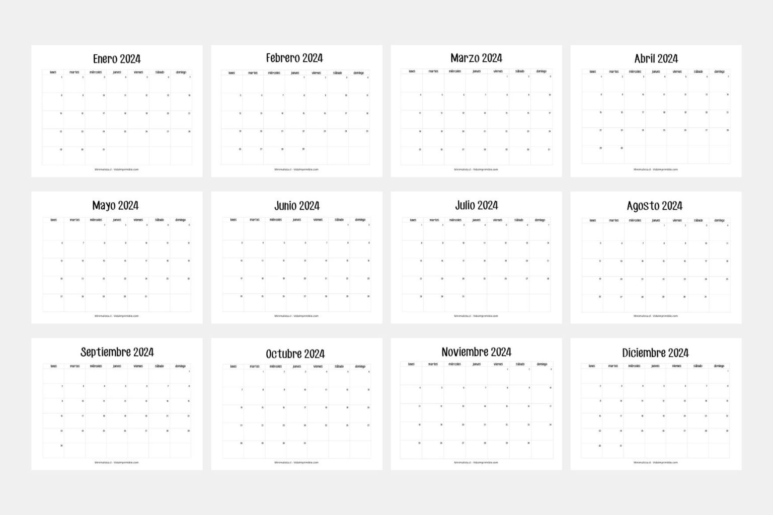 Calendarios 2024 para Imprimir descarga gratis Minimalista