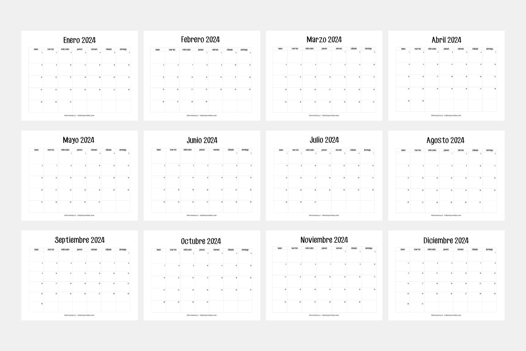 Camino Minimalista Calendario 2024 Calendarios 2024 para Imprimir descarga gratis - Minimalista