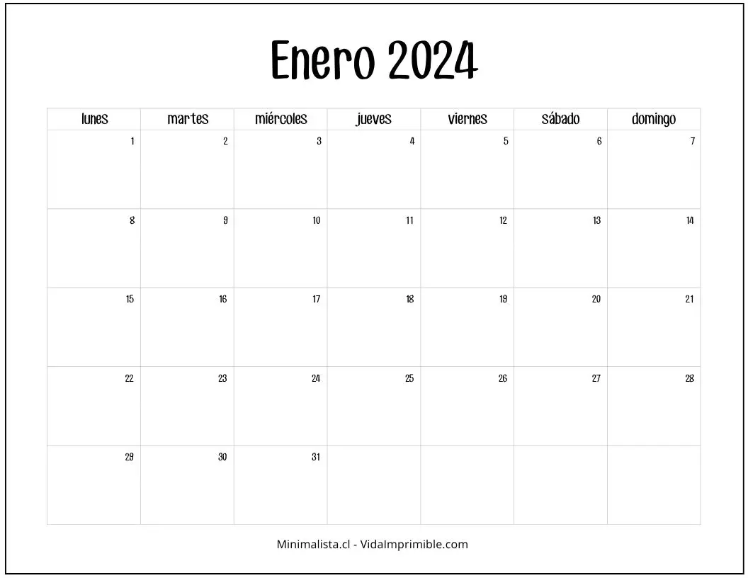 Calendarios 2024 para Imprimir descarga gratis Minimalista