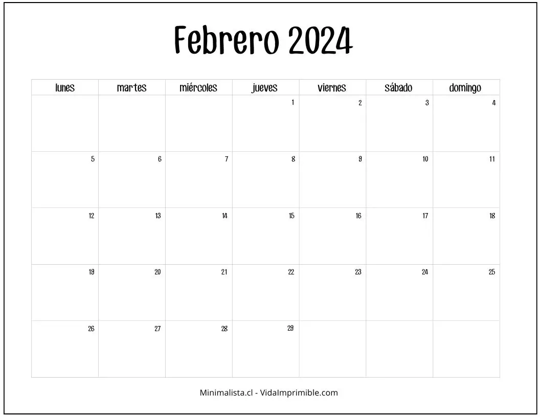 Calendarios 2024 para Imprimir descarga gratis Minimalista