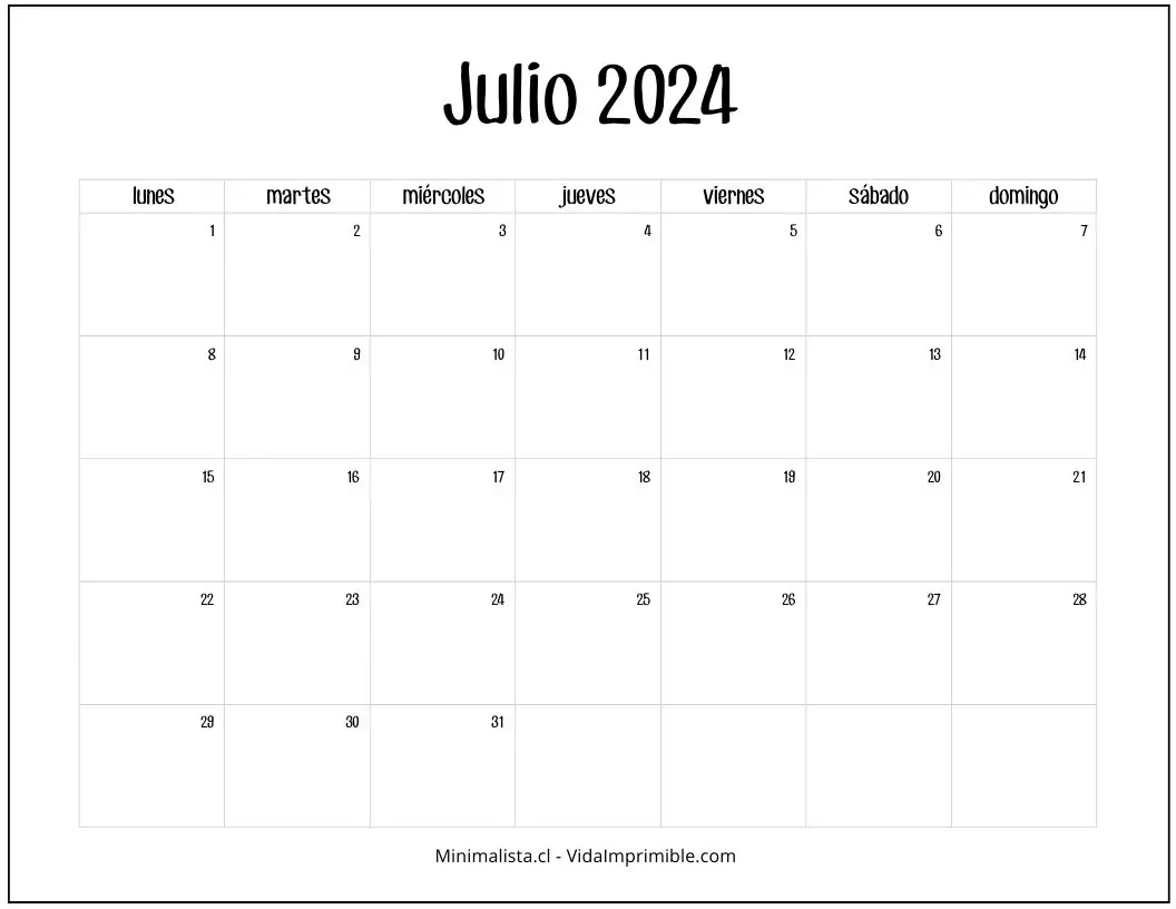 Calendarios 2024 para Imprimir descarga gratis Minimalista