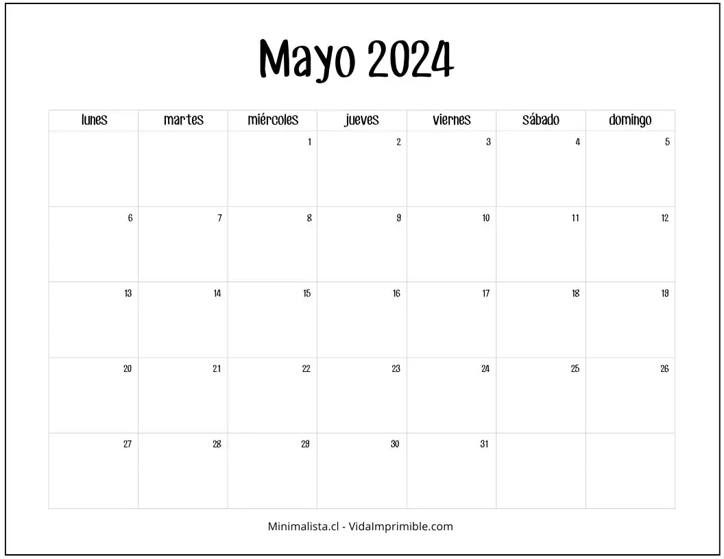 Calendarios 2024 para Imprimir descarga gratis Minimalista