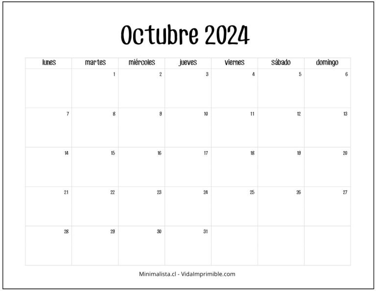 Calendarios 2024 para Imprimir descarga gratis Minimalista