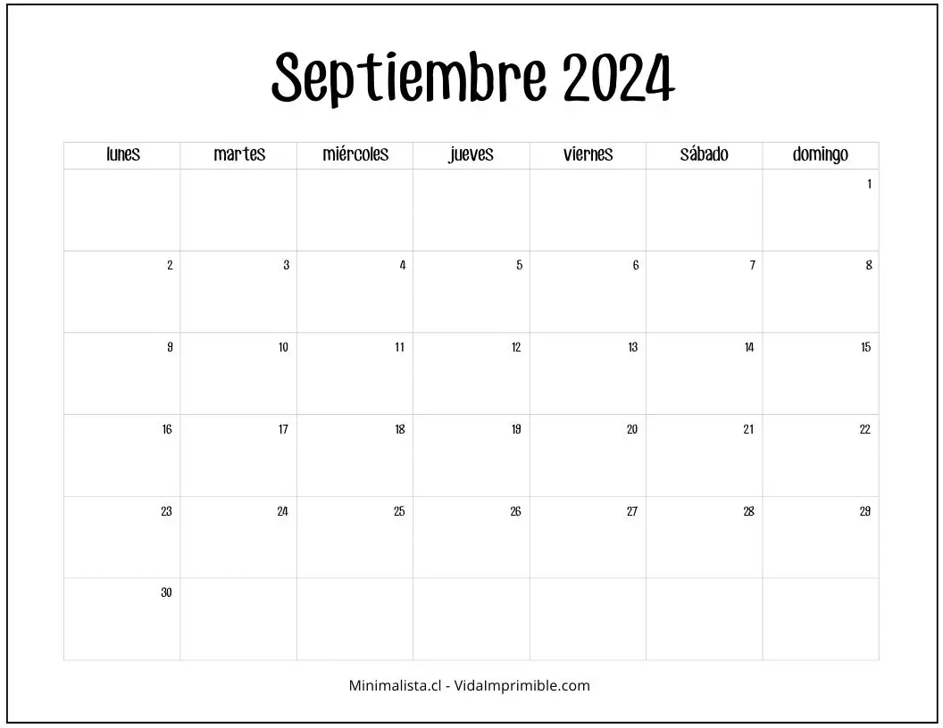 Calendarios 2024 para Imprimir descarga gratis Minimalista